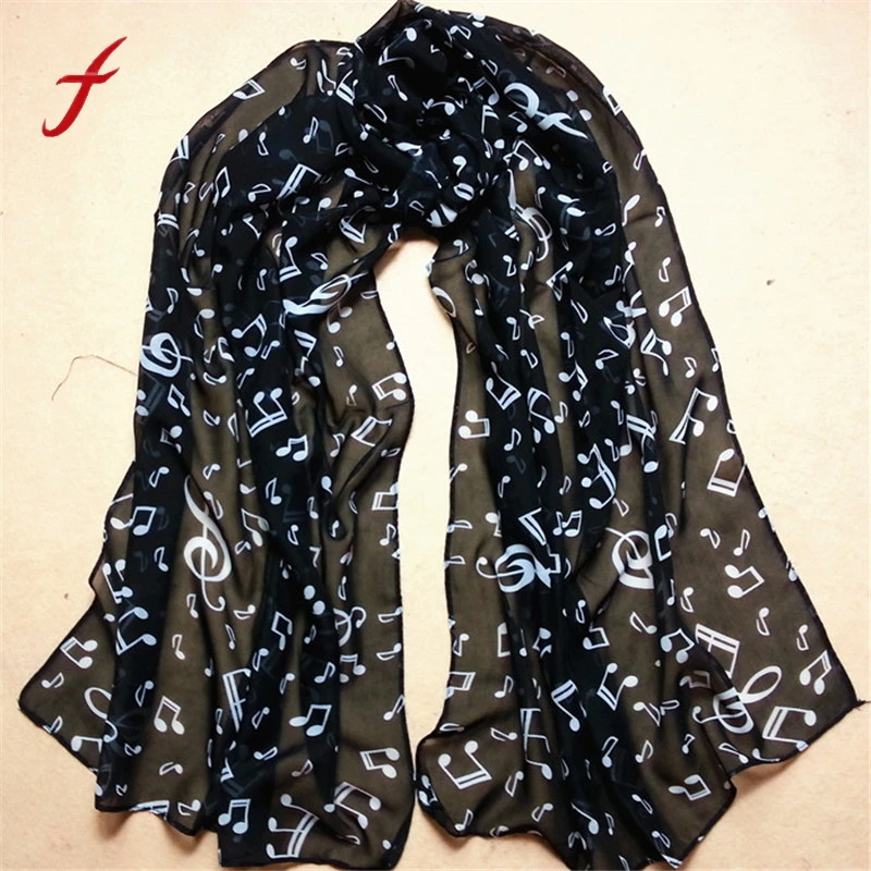 

2019 New Arrival Women Lady Chiffon Silk Scarf Musical Note Pattern Soft Comfortable Warm Wrap Shawl Muffler Casual Long Scarves