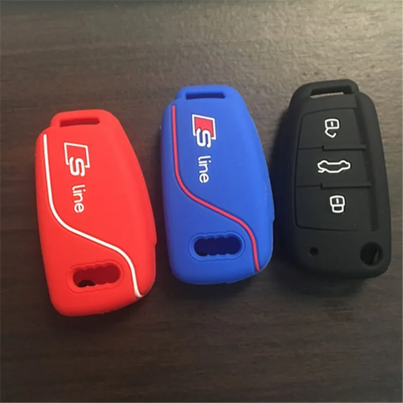 

New Silicone car key cover case fits for Audi s line 3 button remote key fob shell protect car accessories 1pc
