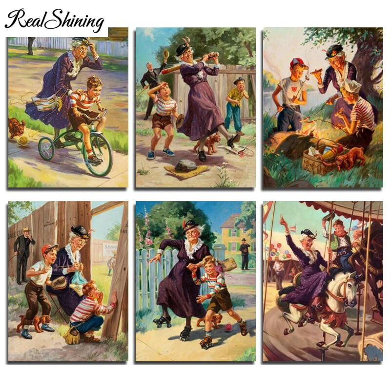 

REALSHINING DIY Diamond Painting Grandma Children Play 5d Diamond Embroidery Full Square Cross Stitch Mosaic Rhinestones FS2456