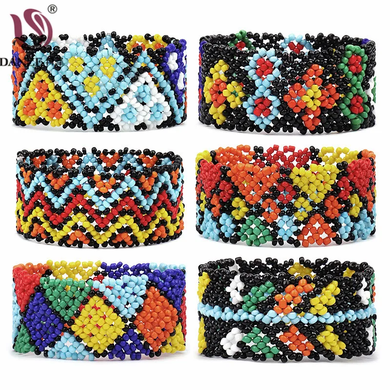 

DANZE Ethnic Colorful Small Beads Wide Boho Bracelets & Bangles Charm Seed Beads Bracelets for Women Party Jewelry Bransoletka