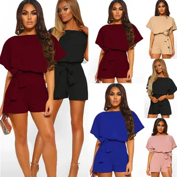 

New 2019 Summer Fashion Joker 5 Solid Colors Lace Button Short Sleeve Women's Jumpsuit Combinaison Femme Rompers Salopette Femme