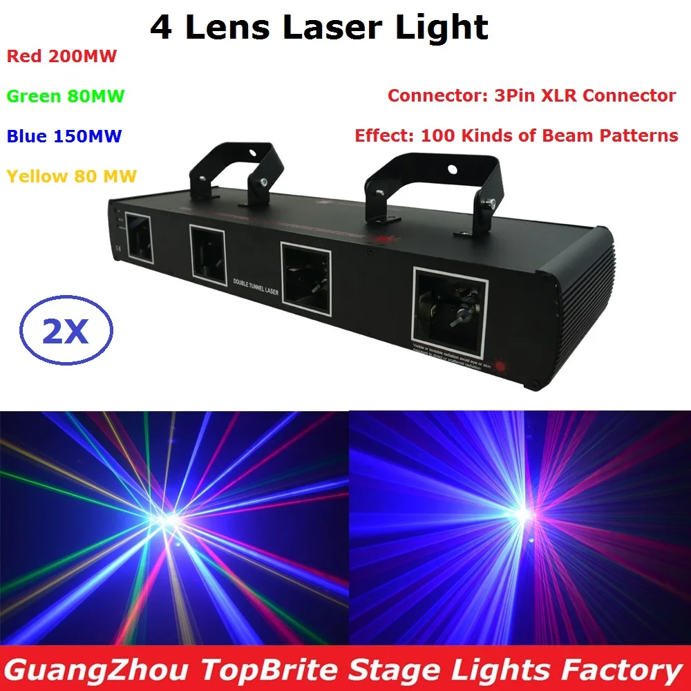 

2Pcs/Lot 4 Lens Laser Projector 510mw RGBY 4 Color High Power Stage Laser Lights 100 Kinds of Beam Patterns Can Be Play DHL Ship