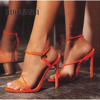 

2019 Summer Women Shoes Ankle Strap Cross-tied Women Sandals 11cm High Heels Sexy grain Lace-Up Sandals High Quality Shoes Woman
