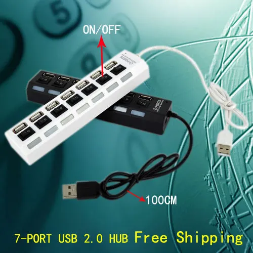 100cm usb Cable Length 2.0 High Speed 7 Port USB HUB ON/OFF Sharing Switch usb splitter For