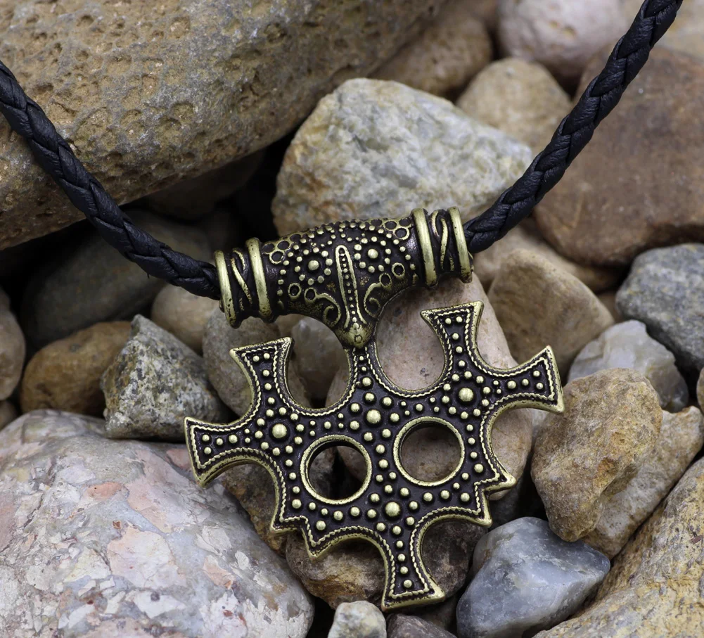 Кожаное колье с кулоном в стиле викингов Thors Hammer viking cross Mjolnir Hiddensee скандинавский