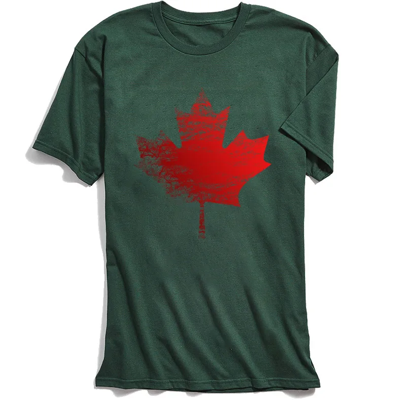 

Glory Canada! Men Tshirt 2018 Popular Green Red Tops T Shirt Father Day Pure Cotton Short Sleeve T-shirts Maple Print Tees 80s