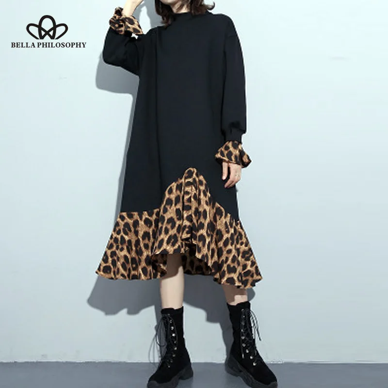 Wonder 2018 new Autumn Winter Leopard Print O-Neck Spliced Women