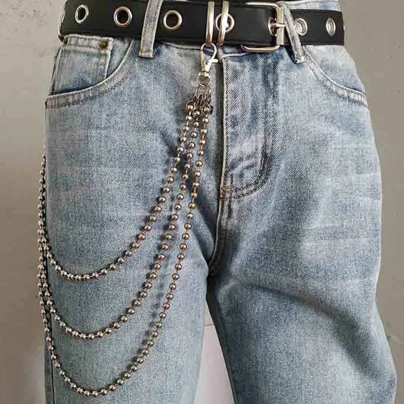 

Stainless Steel Beads Wallet Belt Chain Rock Punk Trousers Hipster Pant Jean Keychain Silver Ring Clip Keyring