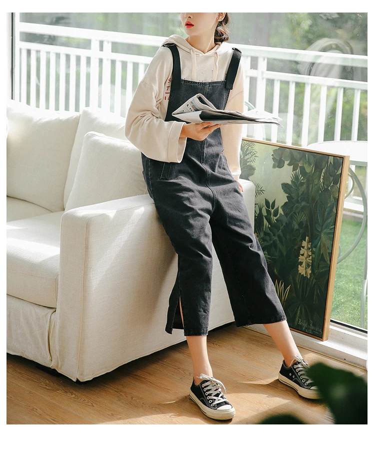 Conjoined jeans female spring and autumn new han version sen female students loose joker web celebrity age reduction show thin suspenders (10)