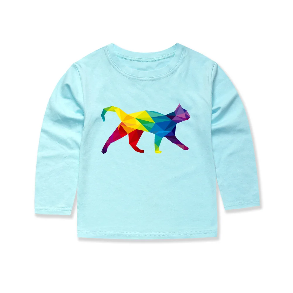 Футболки с длинными рукавами с объемным принтом животных, Детская Хлопковая футболка с рисунком кота, детская одежда, одежда для малышей, топы для детей 1-14 лет, 12 цветов