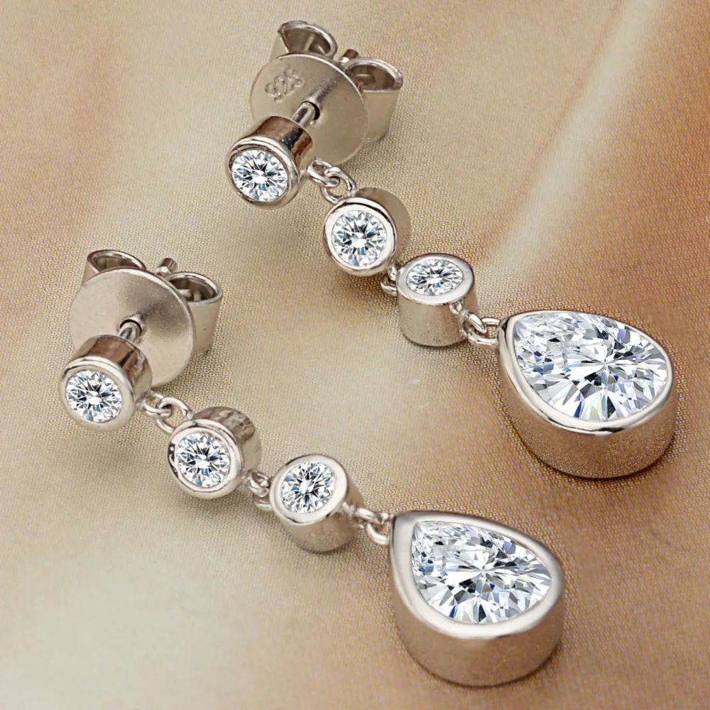 

Bella Fashion 925 Sterling Silver Teardrop Bridal Earrings Cubic Zircon Wedding Earrings For Party Daily Jewelry Valentine Gift