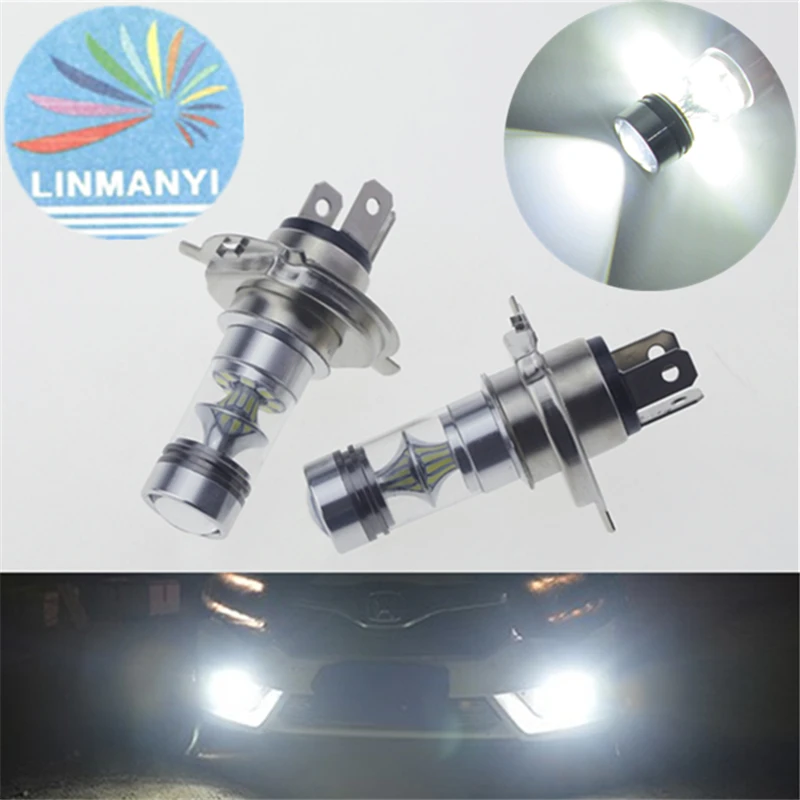2 шт. 100 Вт H4 Samsung 3030 чип 20 SMD 6500k Ярко-белый светодиодный противотуманный DRL дневные