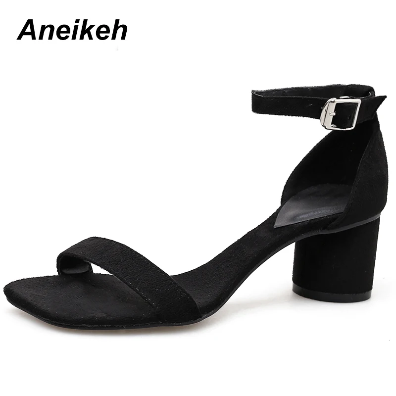 

Aneikeh New Faux Suede Shoes Women Sandals Sexy Open Toe Gladiator High Heels Dress Office & Career Women Shoes Black Size 35-40