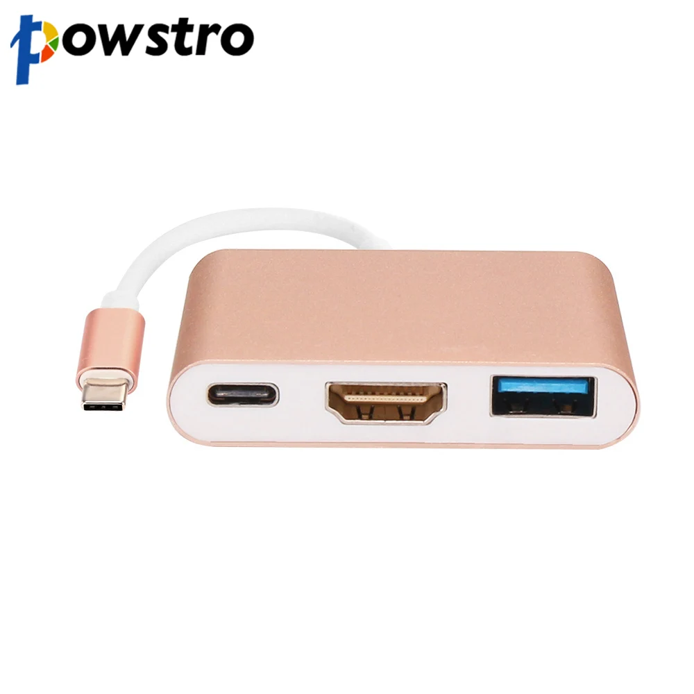 

Powstro Type C Adapter 4K*2K 3 in 1 Type-c to HDMI USB 3.0 1080P TV Project Display Compatible For Huawei Matebook Chromebook