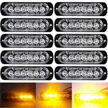 

10Pcs DC 12V-24V Amber/Yellow 6 LED Emergency Hazard Warning Flash Strobe Beacon Caution Light Car Auto Truck Flashing LED Lamp