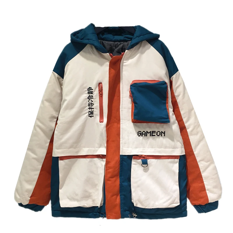 

Autumn and winter quilted padded cotton clothing women's loose wild embroidery Korean fashion BF tooling wind hooded warm jacket