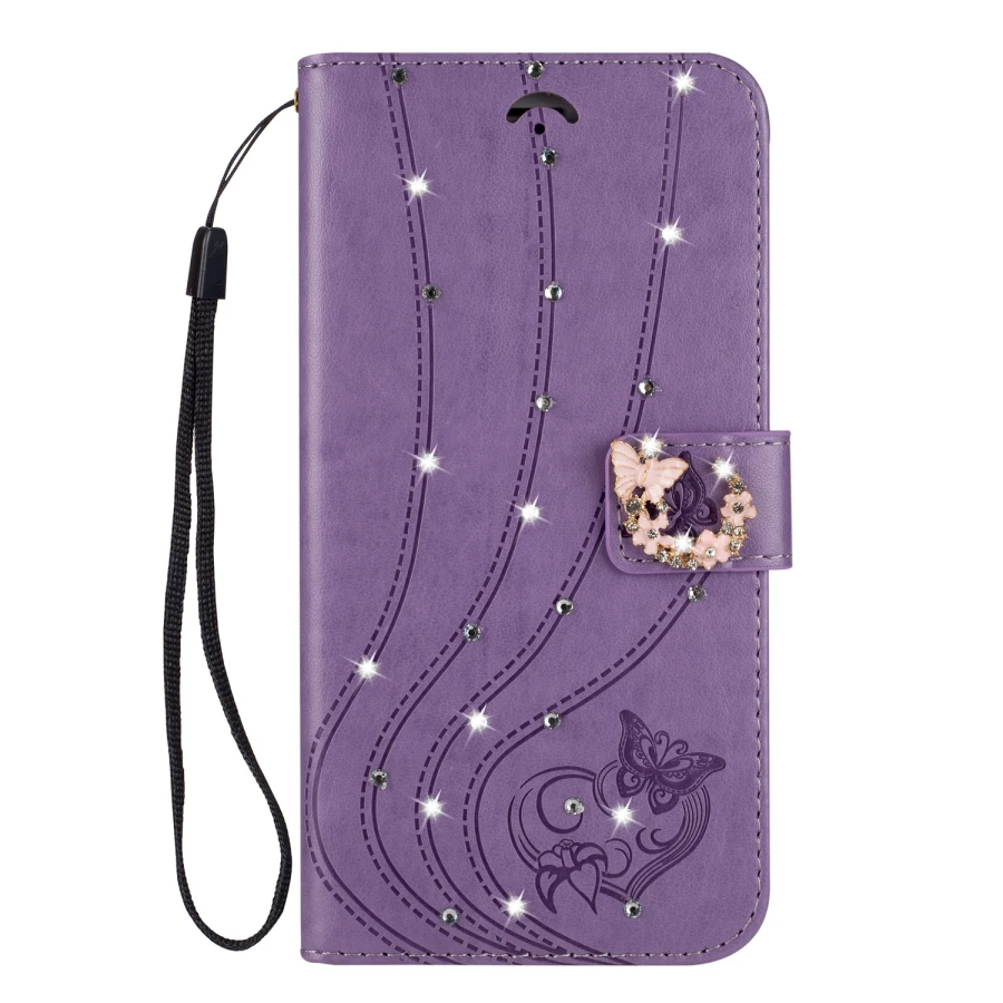 

bow-knot Butterfly Leather Wallet Stand Flip Case For iphone 8 7 6 6S plus X Bling Rhinestones Diamond Phone Case Slot Card