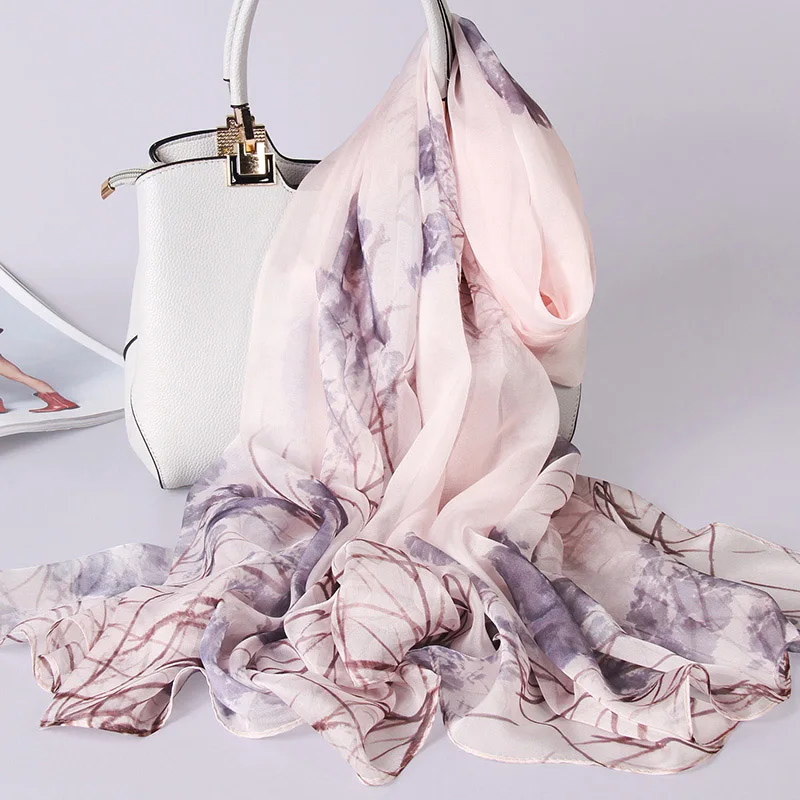 Натуральный шелковый шарф для женщин шаль из шелка и шифона и обертывание s для женщин роскошный бренд пашмины Винтаж шелк из Ханчжоу шарфы - Цвет: Color 7