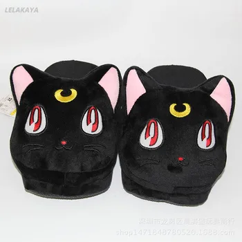 

3color Sailor Moon Plush Cartoon Luna Cat Soft Stuffed Home Indoor Slippers Comfortable Winter Keep Warm Cotton Non-slip Shoes