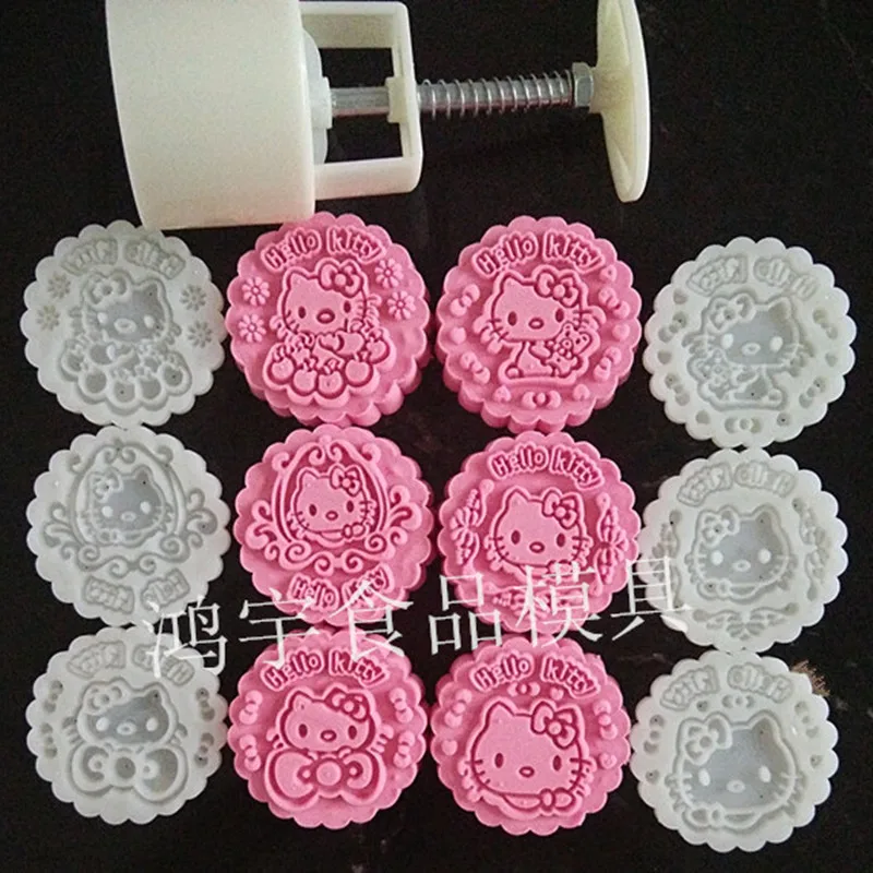 

100 Grams Moon Cake Mold Hello Kitty Mooncake Stamps Hand Press Cake Plunger Tools Plastic Baking Pastry Tools Kitchen Bakeware