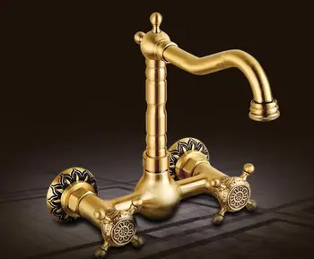 

Copper European antique bathtub faucet rotating hot and cold water basin basin mop pool laundry pool into the wall tap