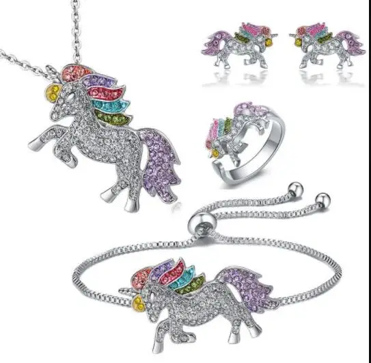 

Beautiful Unicorn jewellery sets， Unicorn necklace bracelet,ring,earrings, life is beautiful sliver plated necklace N96