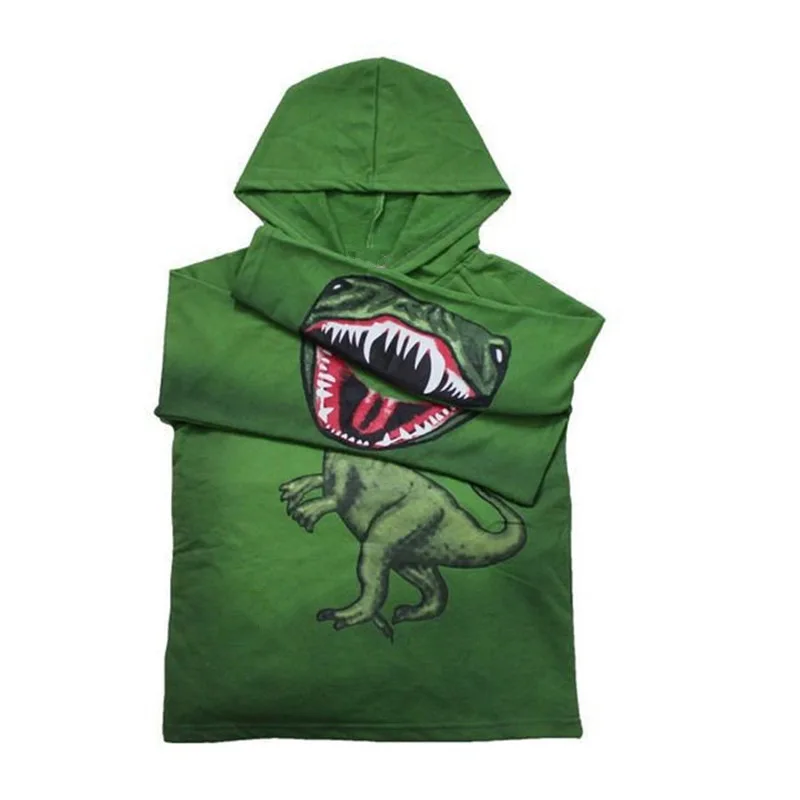 Коллекция года, интересный свитер с капюшоном для маленьких мальчиков с рисунком динозавра, зеленая Детская толстовка с длинными рукавами, модная весенне-Осенняя детская одежда