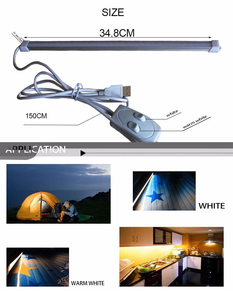 5 шт. USB LED Жесткий Luces Газа Бар Свет 5 В 10 Вт 60leds Крытый лампы с выключателем 3 цвета сменные для кемпинга/Пеший Туризм аварийного