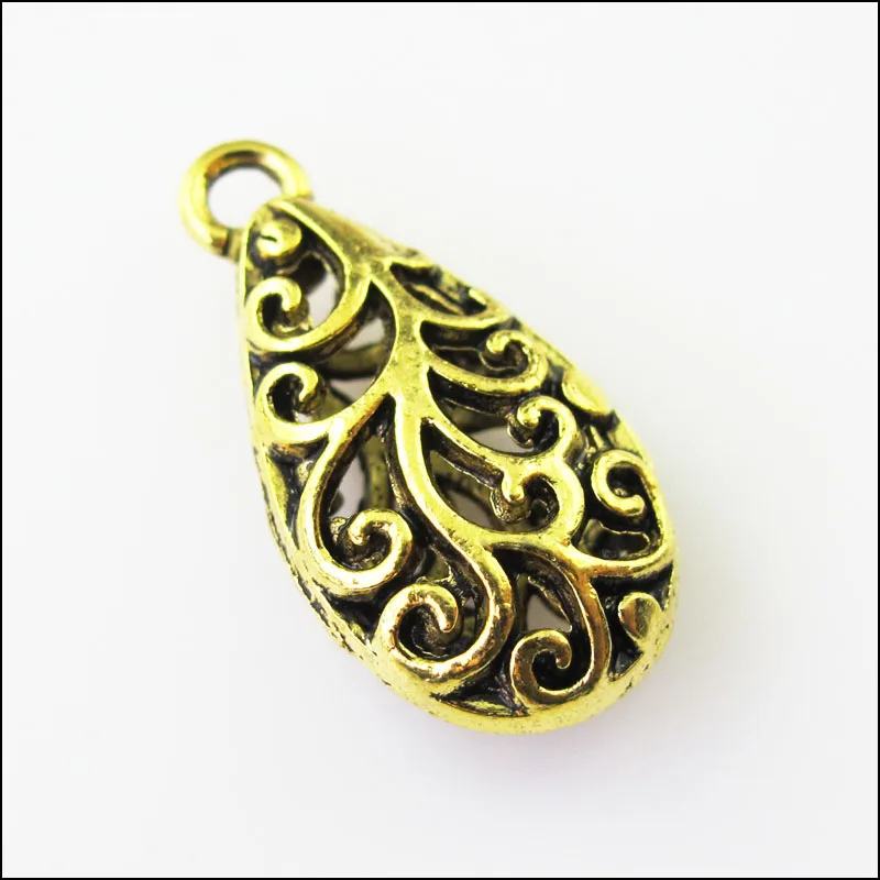

6Pcs Antiqued Gold Tone Flower Teardrop Charms Pendants 12x24mm