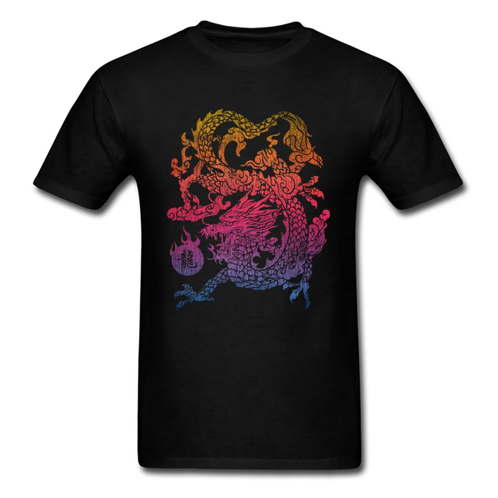 High Quality Printed Custom T-Shirt O Neck Pure Cotton Young Tees Short Sleeve Thanksgiving Day Custom Tops Shirts Chinese Dragon Eat The Sunset Colourful black