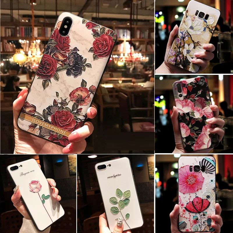 

For Samsung J4 Plus J6plus J6 J4 2018 Phone Case 3D Silicone Flower Emboss Cover For Samsung A6 A7 A8 A9 2018 Case Fundas Coque
