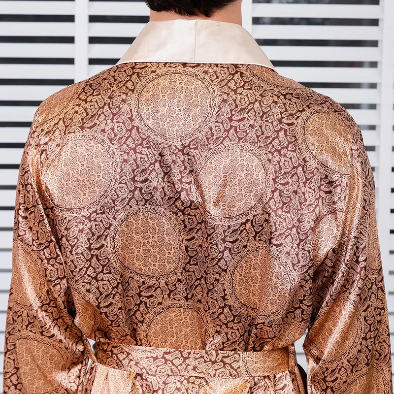 Мужская Роскошная ночная рубашка из искусственного шелка, коллекция года, весенне-осенний модный шелковистый мужской халат с длинными рукавами и принтом, большие размеры, одежда для сна