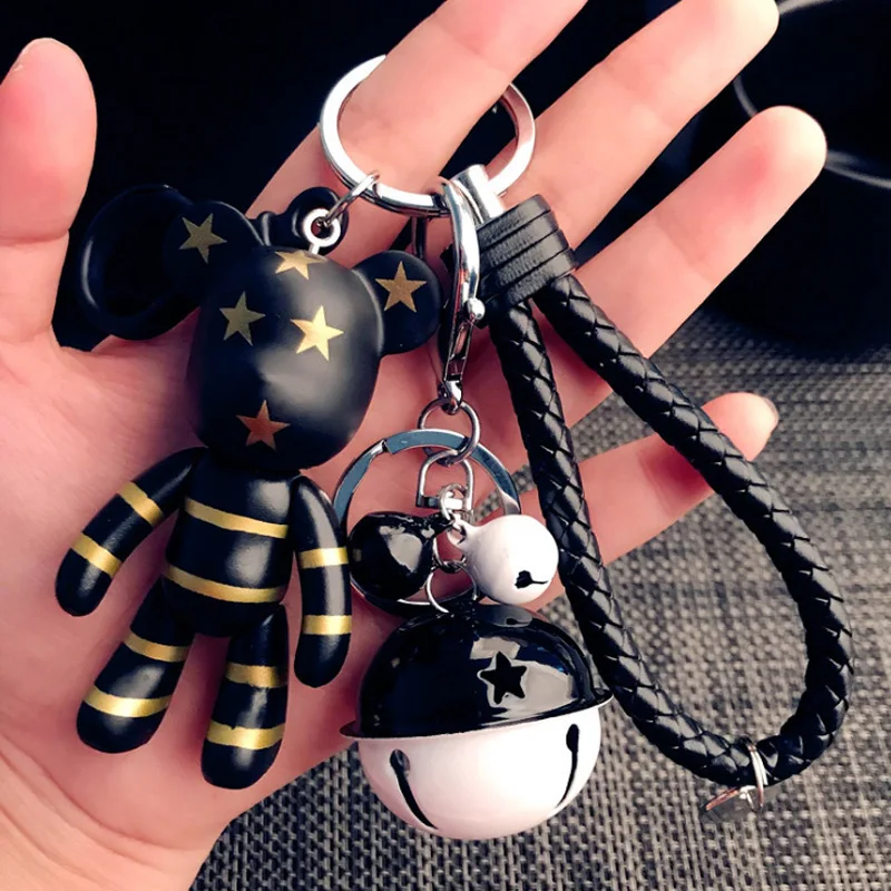 

Violent Bear Keychain Small Bell Keyring Trinket Key Ring Cartoon Doll Bear Key Chain Gifts Bag Charm Pendant Sombre Porte Clef