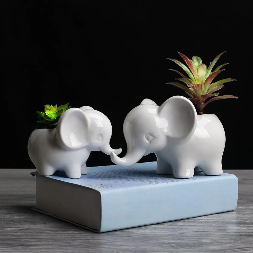 Цветочный горшок с изображением слона, современный белый керамический горшок для суккулентов, маленький цветочный горшок, украшение для животных, цветочный горшок