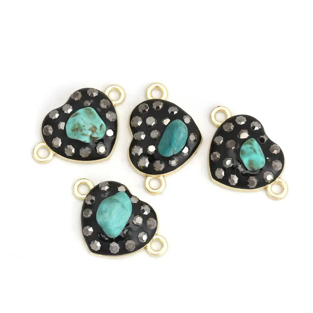 Doreenbeads Fashion Zinc Based Alloy & Stone Connectors Heart Gold