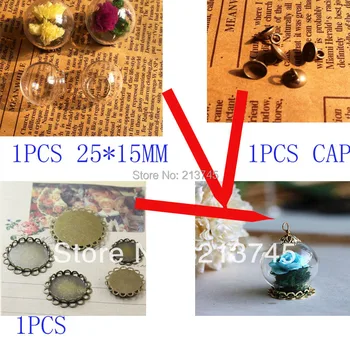 

Free ship 20SET/LOT Glass globe Cover Bottle Vial Pendant Set DIY Glass Bottle Pendant Making (25mm Ball 15mm bottle neck)