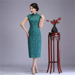 Китайский традиционный тонкий Cheongsam Винтаж воротник стойка для женщин Qipao летние шорты рукавом Vestidos леди ежедневно Повседневное платье