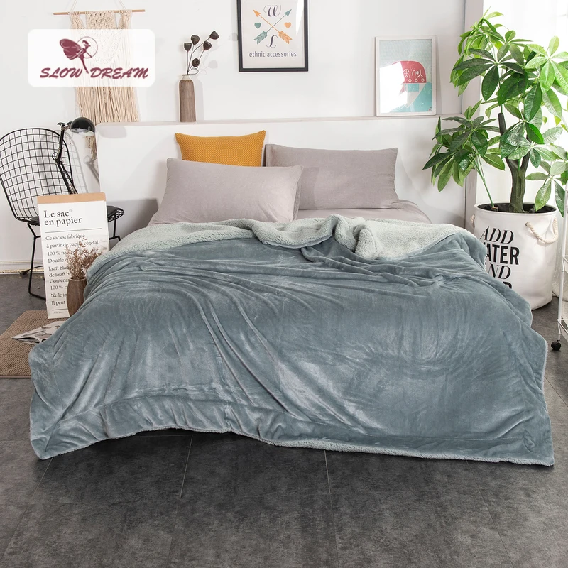 

Slowdream Warm Thick Sherpa Throw Gray Blanket Weighted Flannel Fleece Blanket Queen King Adult Summer For Bed Or Couch 1PCS