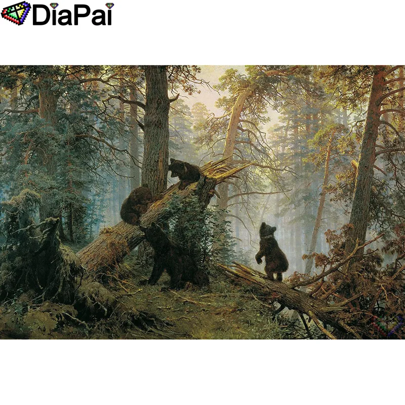 

DIAPAI 5D DIY Diamond Painting 100% Full Square/Round Drill "Bear scenery" Diamond Embroidery Cross Stitch 3D Decor A21760