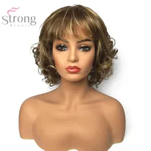 Strongbeauty peruca sintética encaracolada, cabelo curto loiro/queimado natural