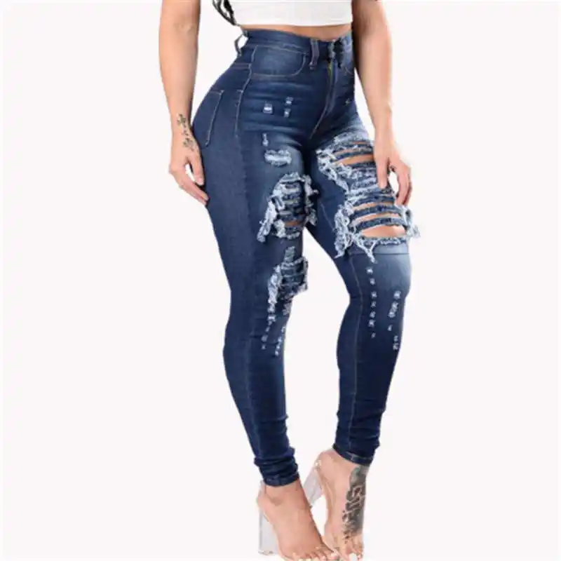 

2018 Jeans Woman New Fashions Slim Fitted Ripped Jeans Female Casual Skinny Hole Pencil Denim Pants AD0134