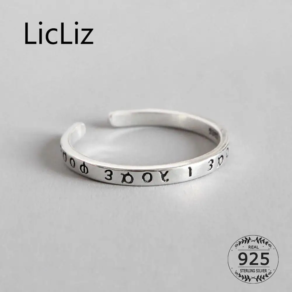 

LicLiz 2019 New 925 Sterling Silver Vintage Letter Open Rings for Women White Gold Adjustable Jewelry Anillos Anel 2019 LR0780