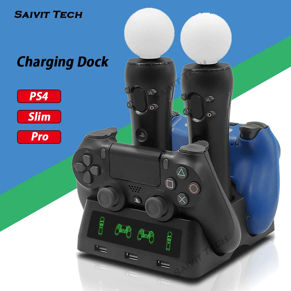 PS4/PS MOVE/PS VR Gampad зарядная станция 2 светодиодный дисплей Многофункциональный двойной док-станция для зарядки контроллера для sony PS4& Slim& Pro