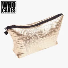 Аллигатора золото макияж мешок Trousse де Макиллаж Мода 2016 года новые косметички Trousse de toilette Косметика сумка Travel Organizer