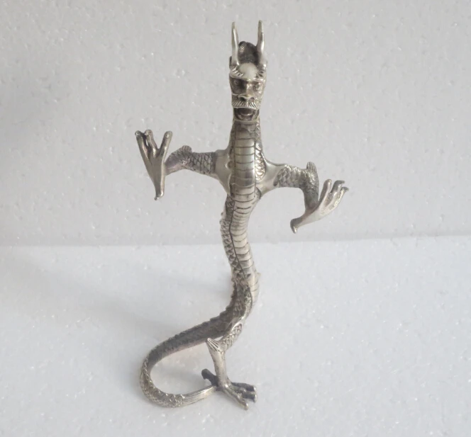 

Collectible Decorated Handwork Tibet Silver Carved stand dragon statue free shipping