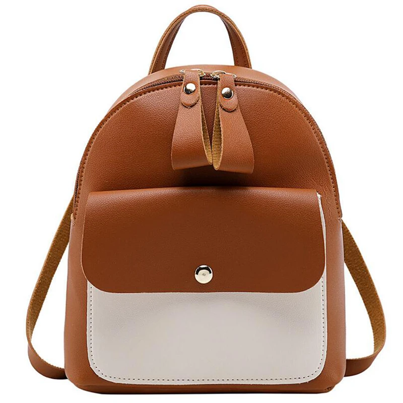 

60pcs/lot Fashion Women Pu Leather Backpacks Patchwork Zipper Teenager Travel Bag Small Backpack Letter Purse Bag