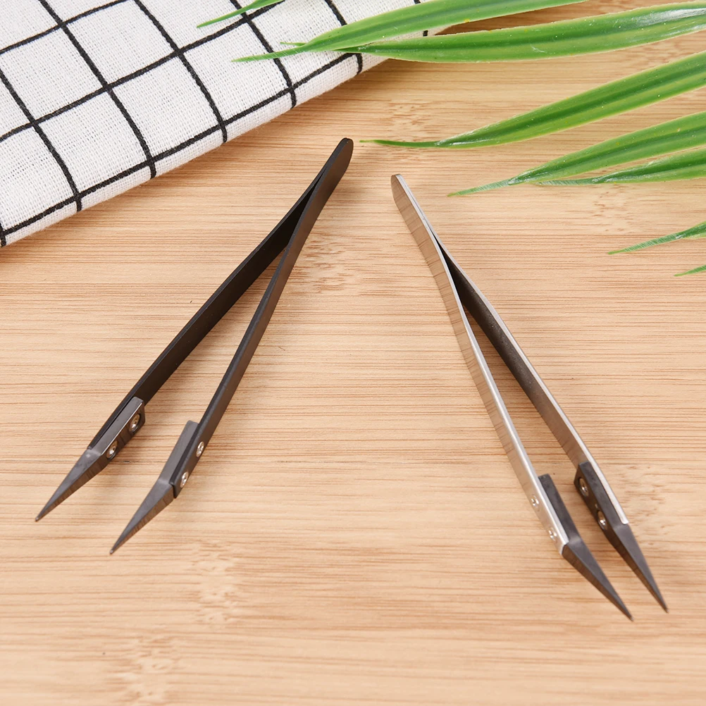 1pcs DIY High Quality Stainless Steel Hand Tools Black Ceramic Tweezers Heat Resistant Non Conductive Ceramic Pointed Tip