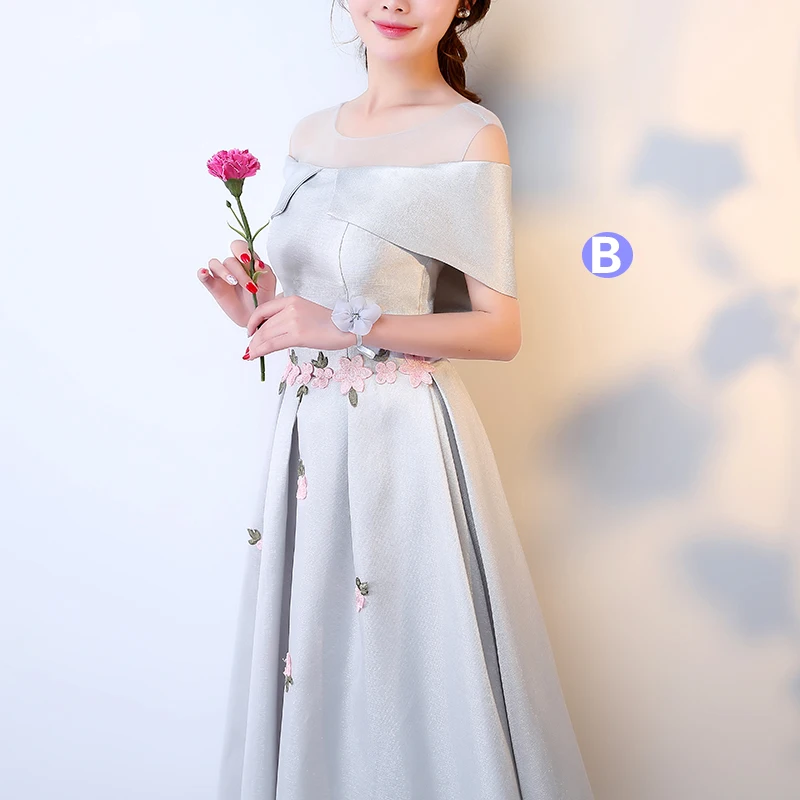 Vestido De Festa серое платье подружки невесты длиной до колена с розовой аппликацией
