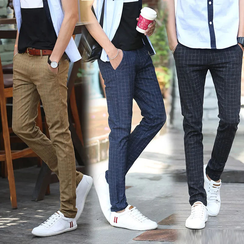 Mens Slim Fit Casual Business Plaid Suit Pants High Quality Brand ...