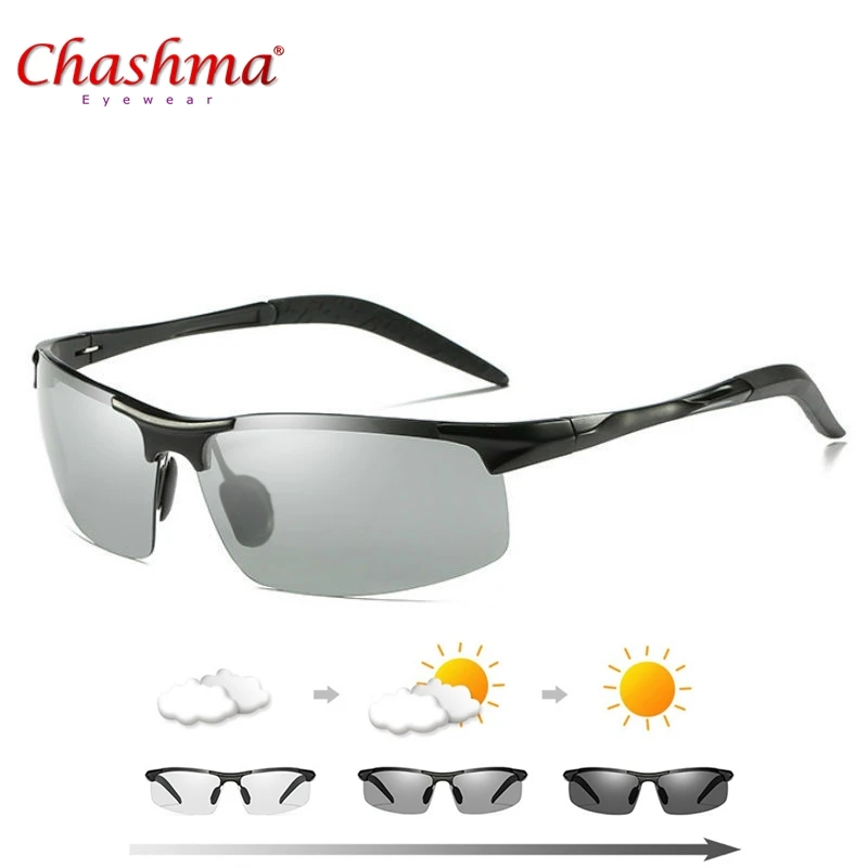 

CHASHMA Brand Photochromic Sunglasses Polarized Discoloration Goggle Male Aluminum Magnesium Anti Glare Fashion SUN Glasses Mens